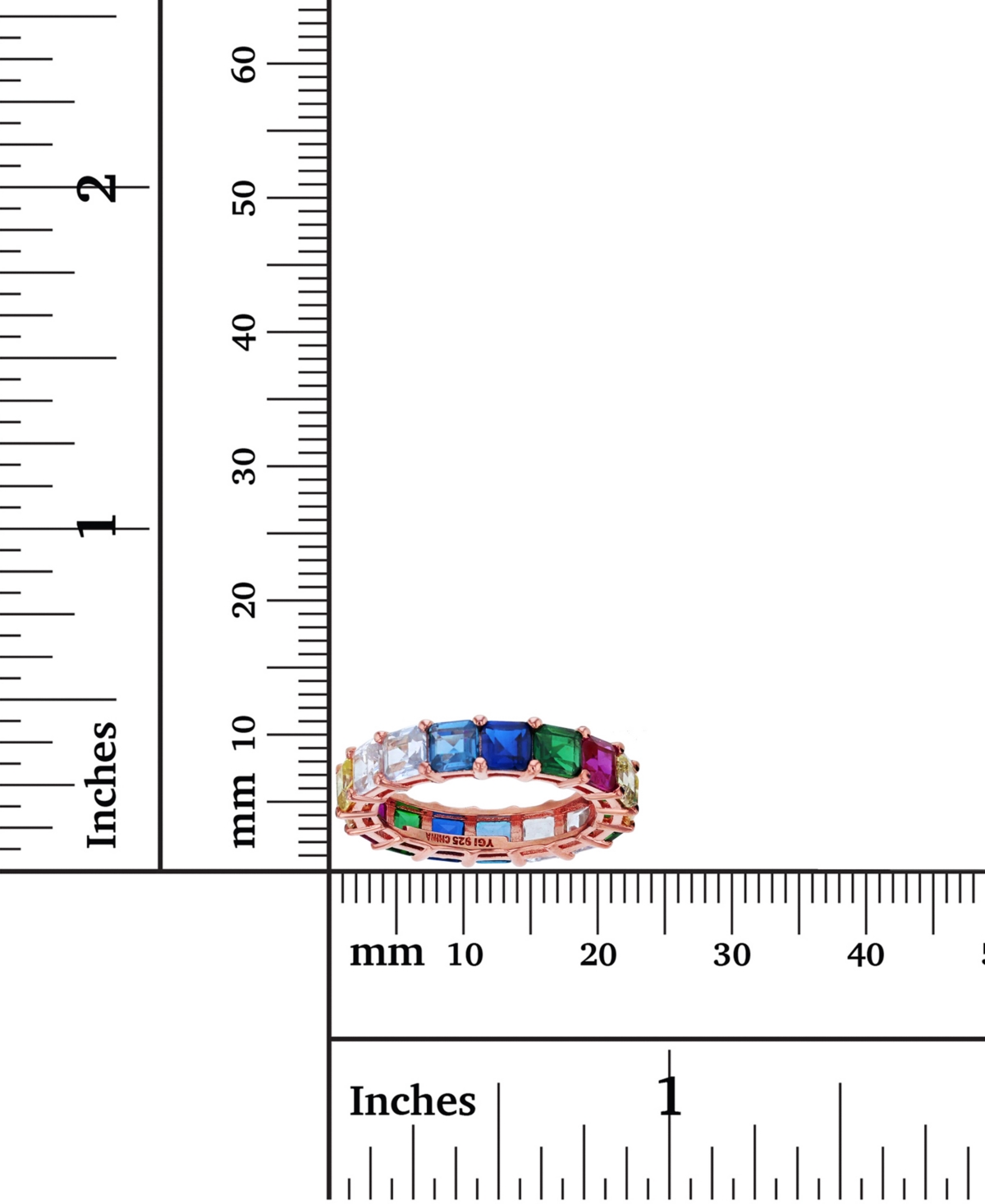 Rainbow Princess Cut Cubic Zirconia Eternity Band in 14k Rose Gold Plated Sterling Silver