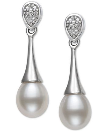 Macy's - Cultured Freshwater Pearl (6-7mm) & Diamond Accent Drop Earrings in Sterling Silver