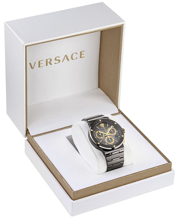 Versace - Men's Greca Swiss Chronograph Gunmetal Stainless Steel Bracelet Watch 43mm