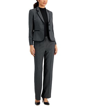 Le Suit Contrast-Trim Blazer & Straight-Leg Pant Suit, Regular & Petite ...