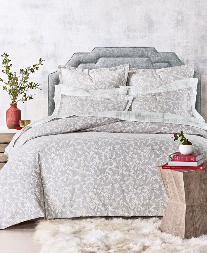 Martha Stewart Collection Holiday Flannel Winterberry Duvet Cover,  Full/Queen, Created For Macy's - Macy's