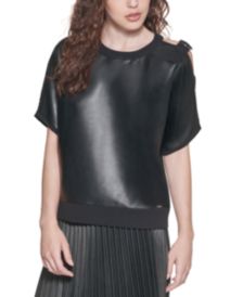 Faux Leather Shoulder Detail Top