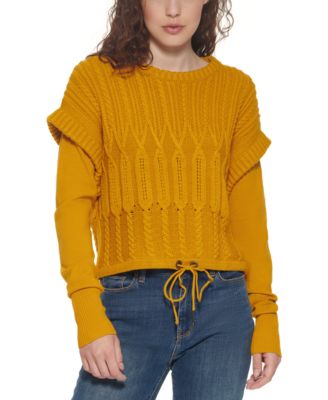 DKNY Damen Cozy Cable Knit Sweater – Oversizes Mock Neck Pullover Für Kühlere Tage
