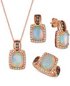 Opal & Diamond Drop Earrings, Necklace & Ring Jewelry Collection in 14k Rose Gold