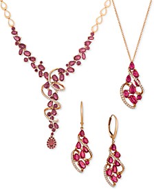 Passion Ruby & Diamond Drop Earrings, Necklace & Ring Collection in 14k Rose Gold