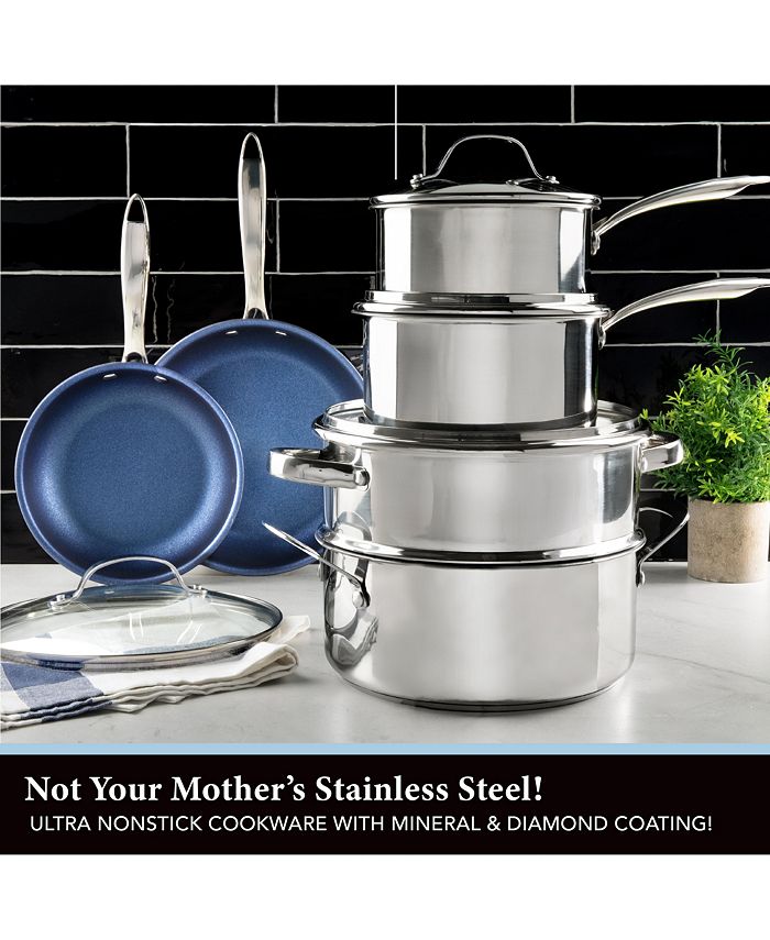 Granite Stone Diamond 12 in. Blue Stainless Steel TriPly Base Nonstick