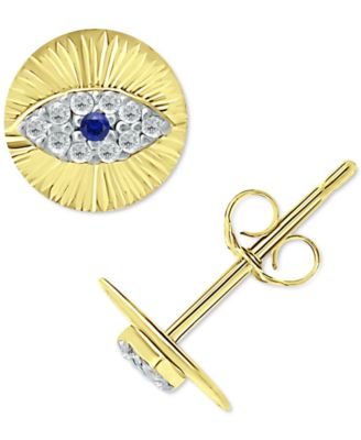 Lab-Created Blue Sapphire & Cubic Zirconia Evil Eye Disc Stud Earrings, Created for Macy's