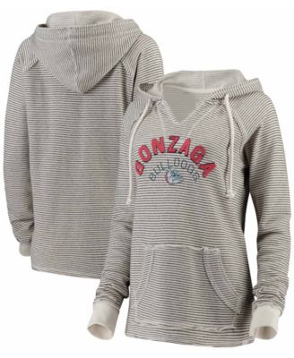Blue 84 - Women's Cream Gonzaga Bulldogs Striped French Terry V-Neck Hoodie