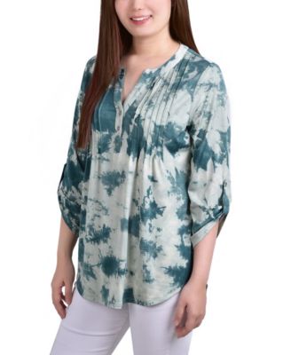 Women's Knit Jacquard 3/4 Sleeve Roll Tab Top