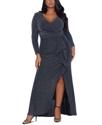 Betsy & Adam - Plus Size Glitter Ruffled Gown