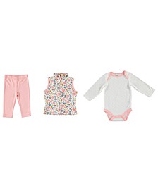 Baby Girls Bodysuit, Pants and Vest, 3 Piece Set