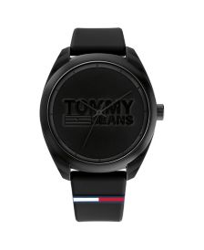 Tommy Hilfiger Men's Black Silicone Strap Watch 44mm