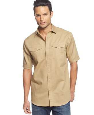 Sean John Short Sleeve Solid Linen Shirt - Casual Button-Down Shirts ...