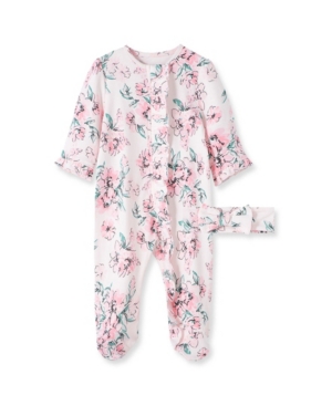 Little Me Kids' Baby Girls Dream Floral Footed Coverall And Headband, 2 Piece Set In Pink