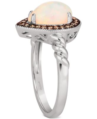 Neopolitan Opal (7/8 ct. t.w.) & Chocolate Diamond (1/5 ct. t.w.) Halo Ring in 14k White Gold