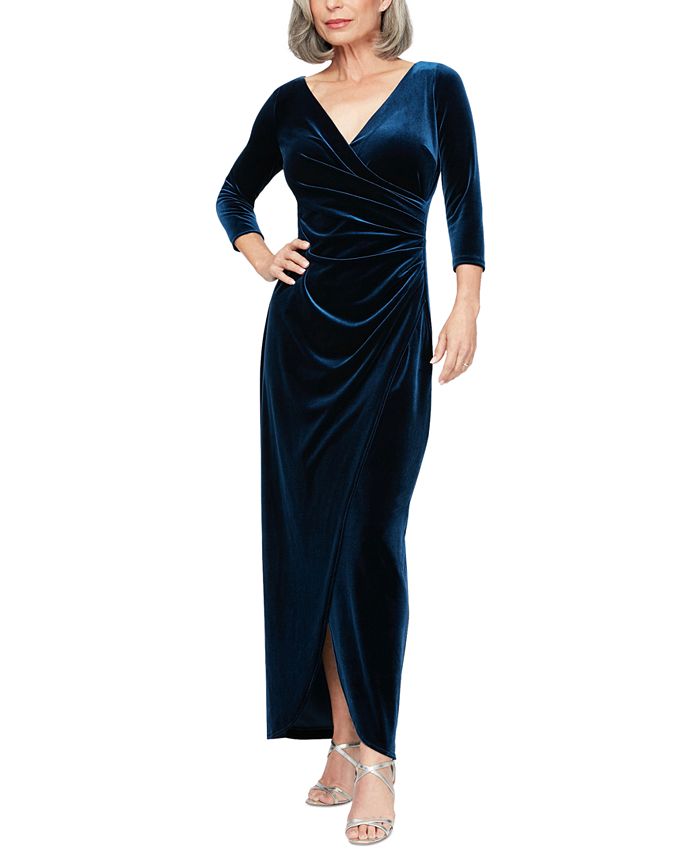 Alex Evenings Women s Velvet Ruched 3 4 Sleeve Gown Macy s