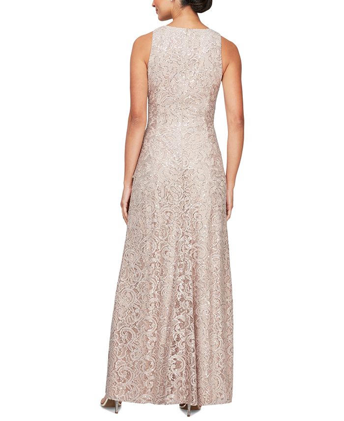 Alex Evenings Sequin Lace Cascading Ruffle Gown - Macy's