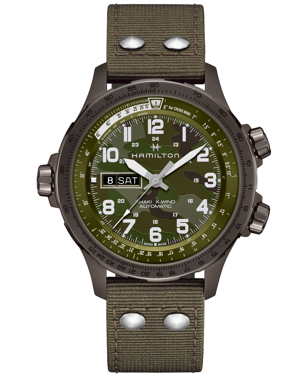 HAMILTON MEN'S KHAKI AVIATION X-WIND GREEN TEXTILE STRAP WATCH 45MM