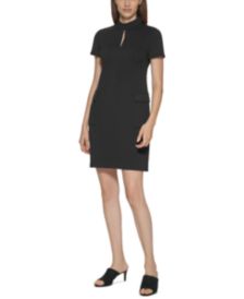 Mock-Neck Keyhole A-Line Dress