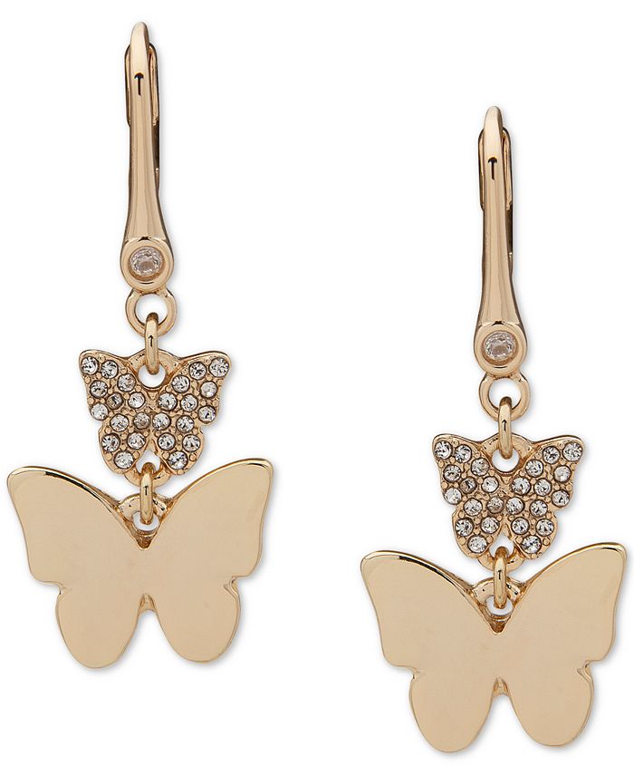 DKNY Gold-Tone Pavé Butterfly Double Drop Earrings & Reviews - Earrings ...