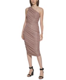 Metallic One-Shoulder Midi Dress