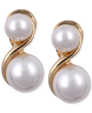 image of Anne Klein Gold-Tone Glass Pearl E-z Comfort Clip-On Earrings