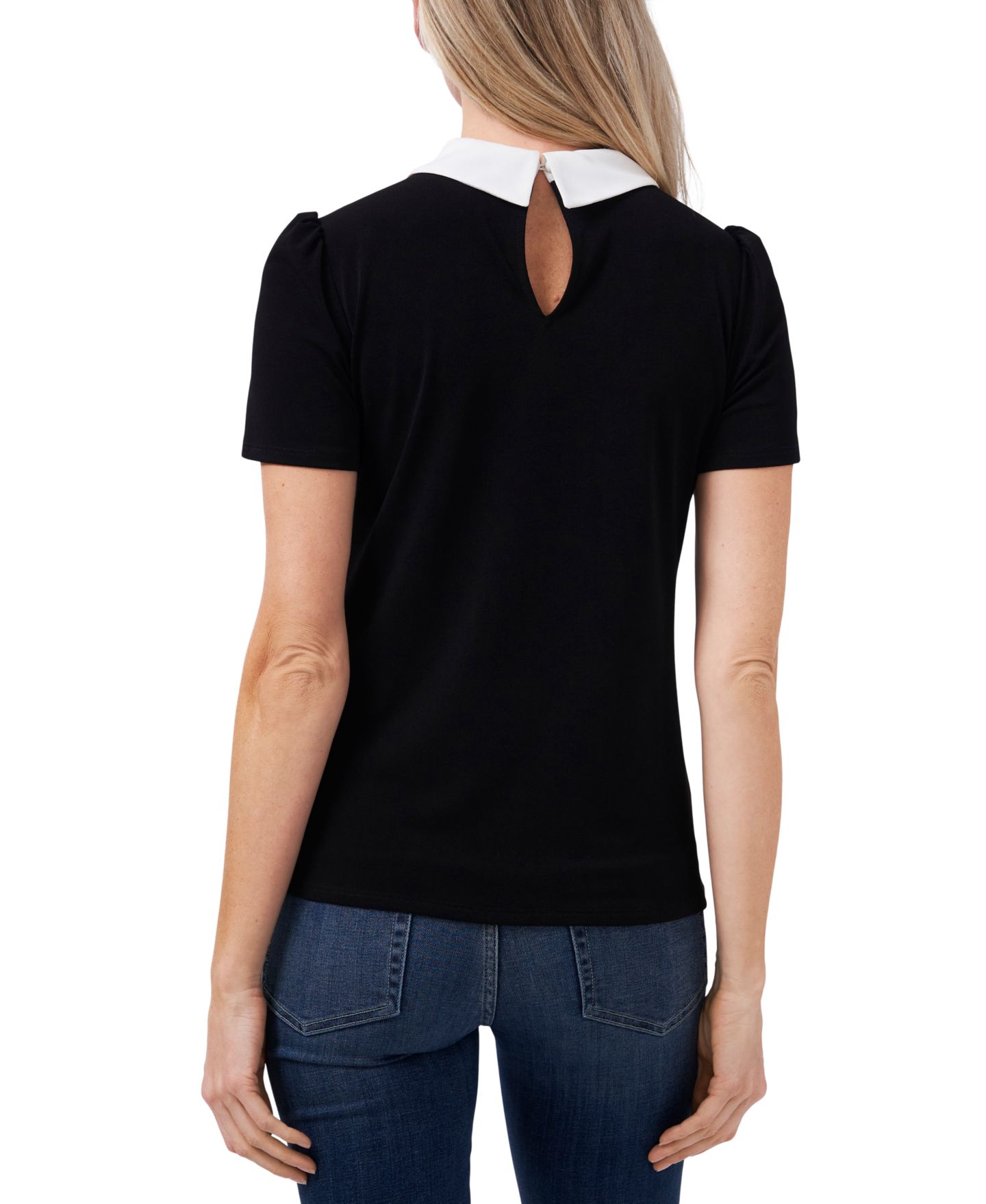 Женский топ CeCe Short Sleeve Collared Bow Neck Knit Top, цвет: Насыщенный чёрный — фото 2