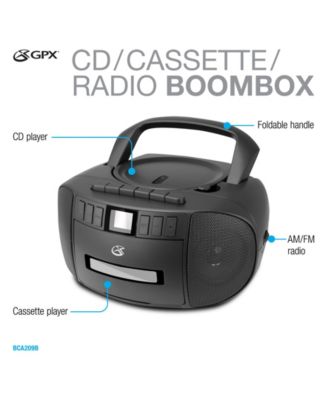GPX CD Cassette AM or FM Radio Boom box, BCA209B