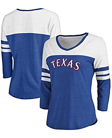 Women's Heathered Royal, White Texas Rangers Official Wordmark 3/4 Sleeve V-Neck T-shirt