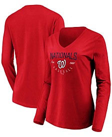 Women's Red Washington Nationals Core Live For It V-Neck Long Sleeve T-shirt