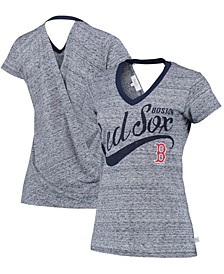 Women's Navy Boston Red Sox Hail Mary V-Neck Back Wrap T-shirt