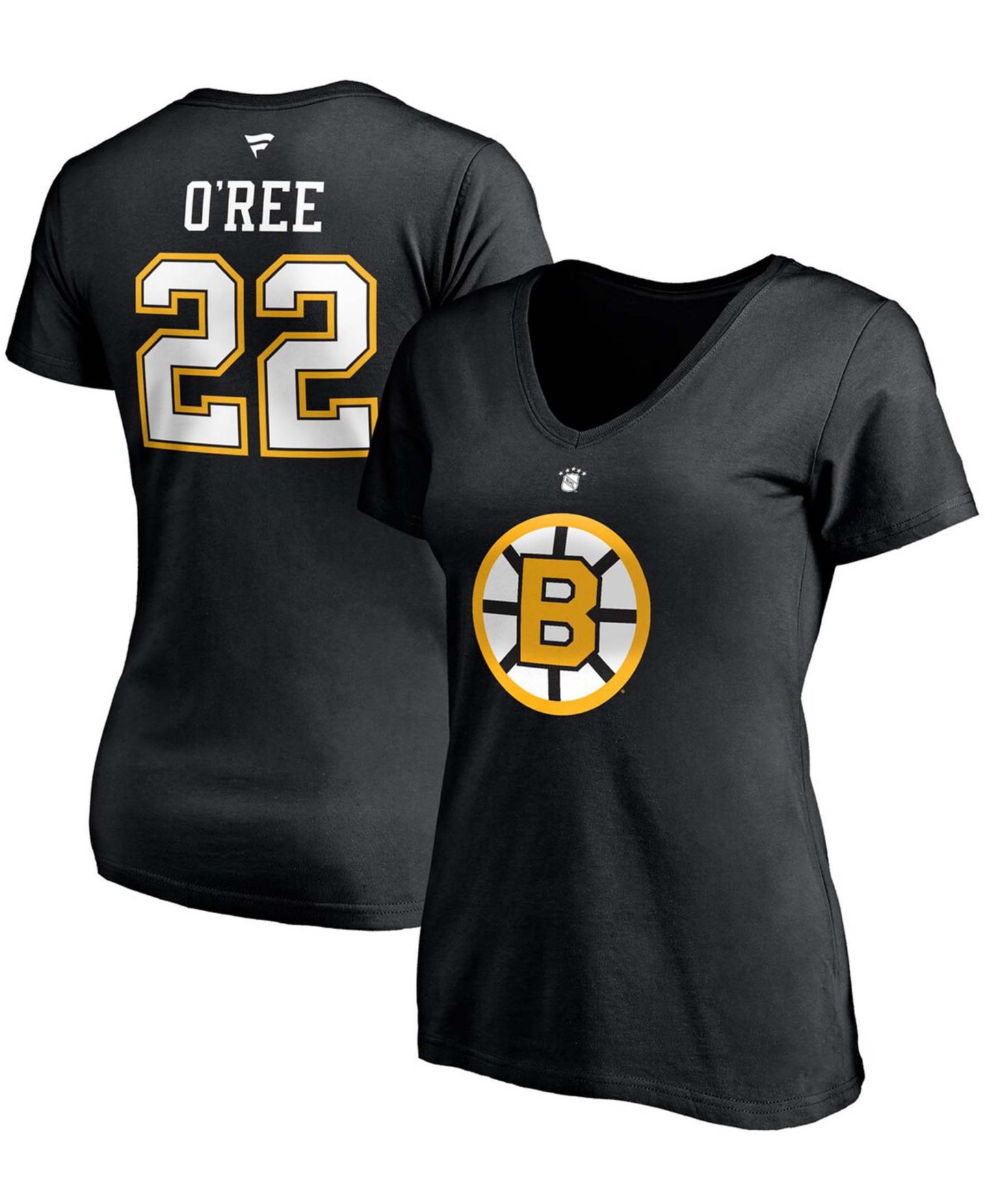 Женская футболка Fanatics Willie O'Ree Black Boston Bruins Authentic Stack Retired Player Name and Number V-Neck — фото 1