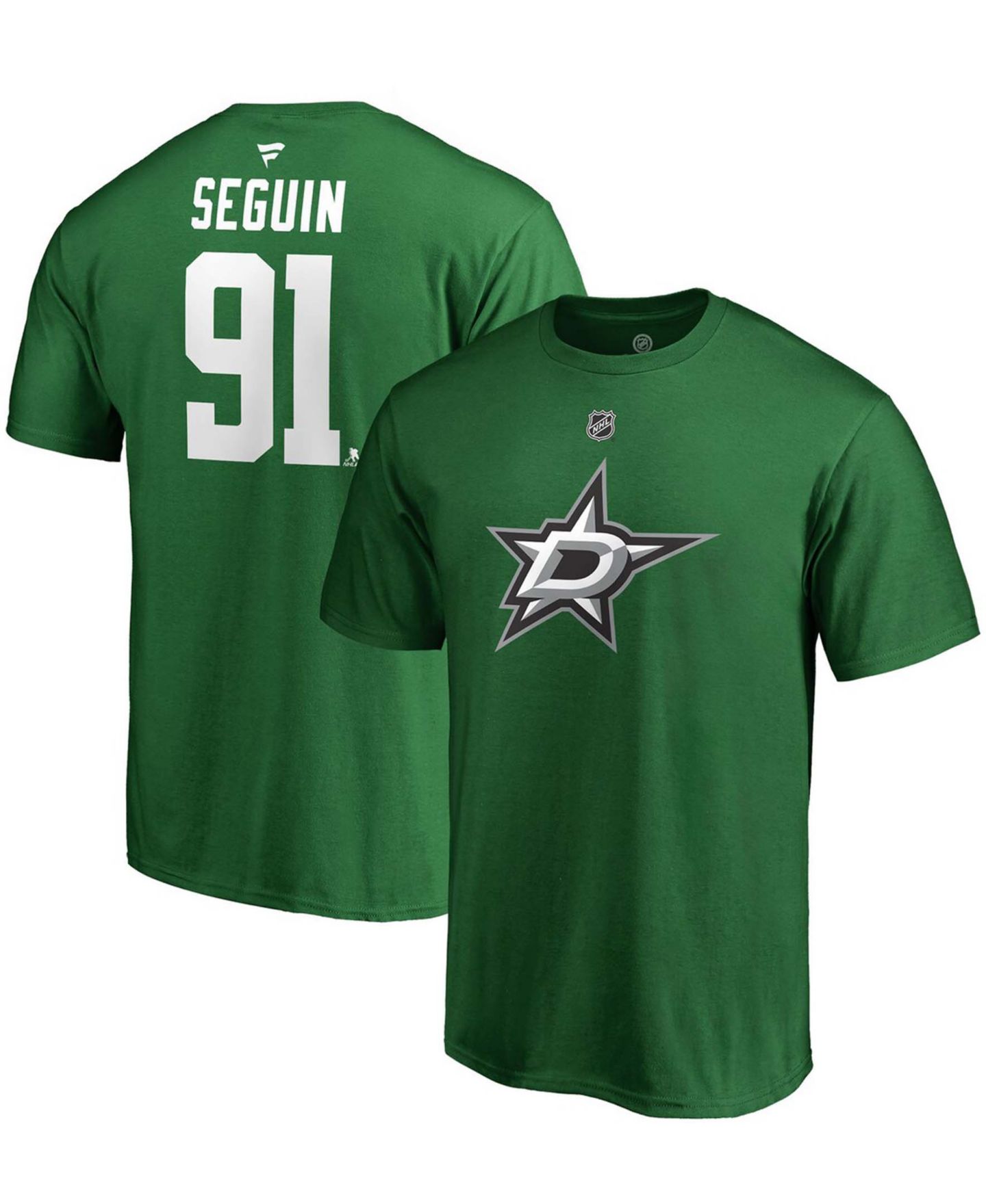 Мужская футболка Fanatics Tyler Seguin Kelly Green Dallas Stars Team Authentic Stack Name and Number — фото 1
