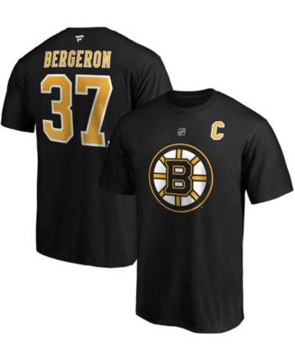 Fanatics Branded Men's Patrice Bergeron Black Boston Bruins Captain Patch Authentic Stack Name and Number T-Shirt - Black