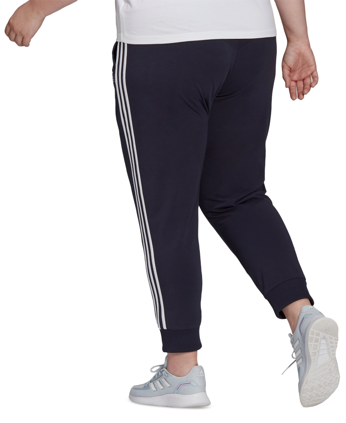 adidas Essentials Plus Size 3-Stripe Tapered Pants -white