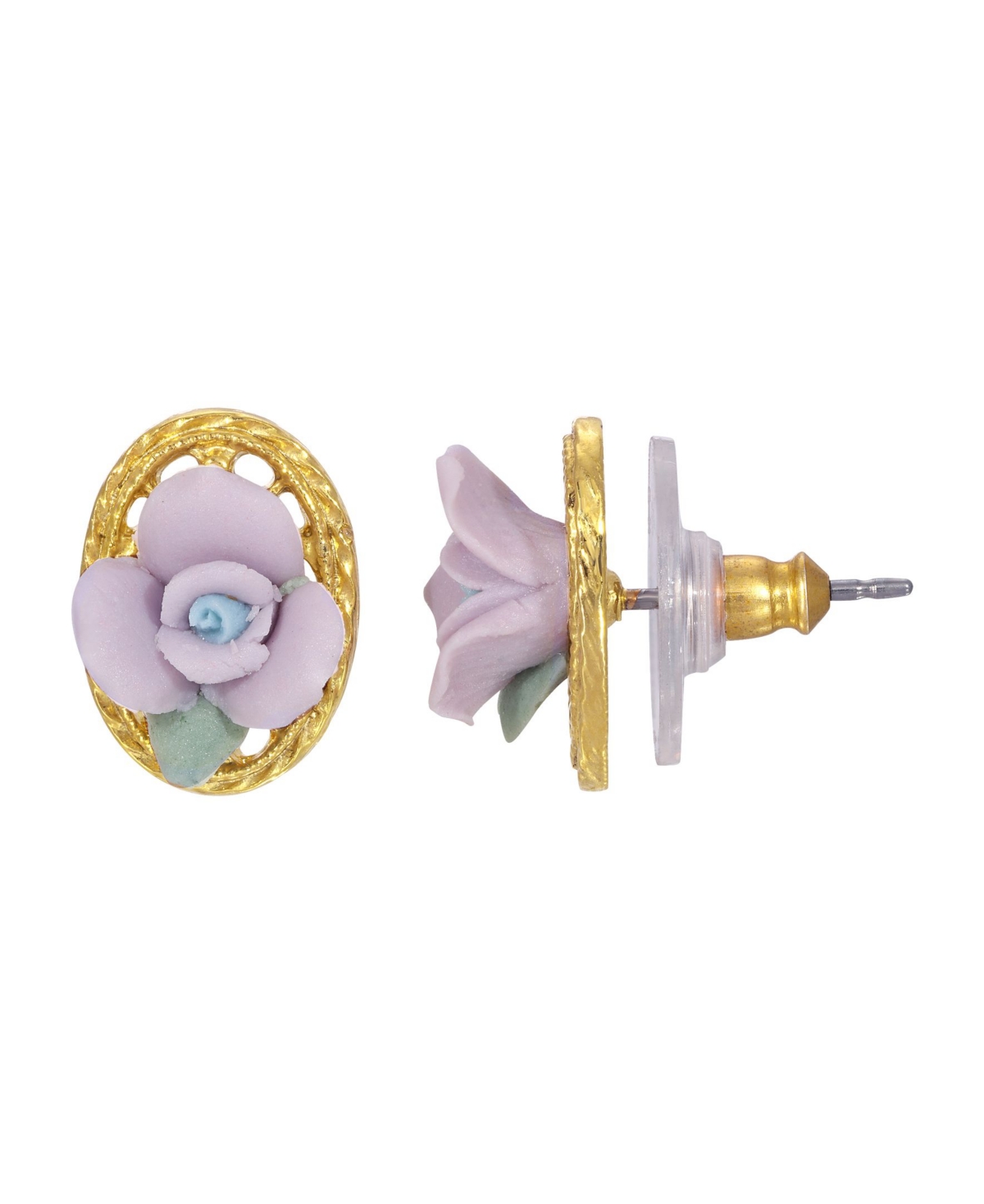 2028 14k Gold Plated Rose Oval Lattice Button Earrings In Purple
