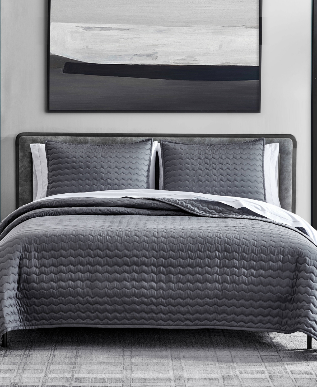 Vera Wang Herringbone Stitch Cotton 3 Piece Quilt Set,