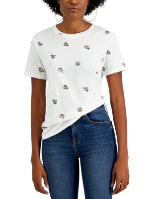 Rebellious One - Juniors' Rose-Print T-Shirt