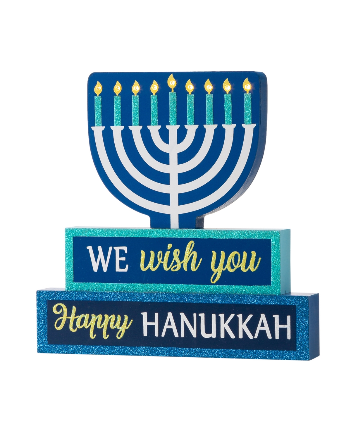 12" L Lighted Hanukkah Wooden Block Word Sign - Multi