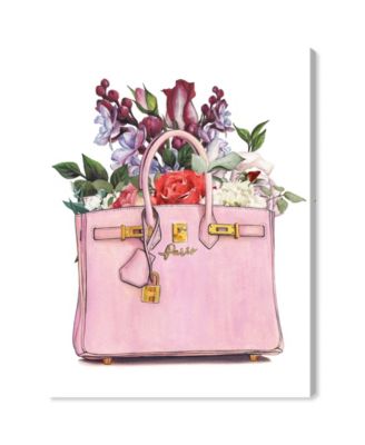 Pink Bag With Flowers Fashion Glam Wall Art Collection