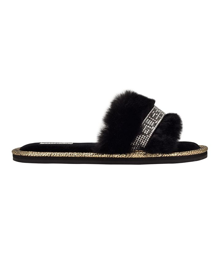 GUESS Women's Slippy Faux Furry Rhinestone Slippers & Reviews ...