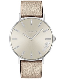 Women's Perry Champagne Metallic Leather Strap Watch 36mm
