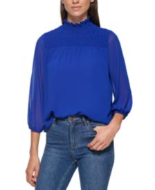 3/4 Sheer Sleeve Mock Neck Blouse