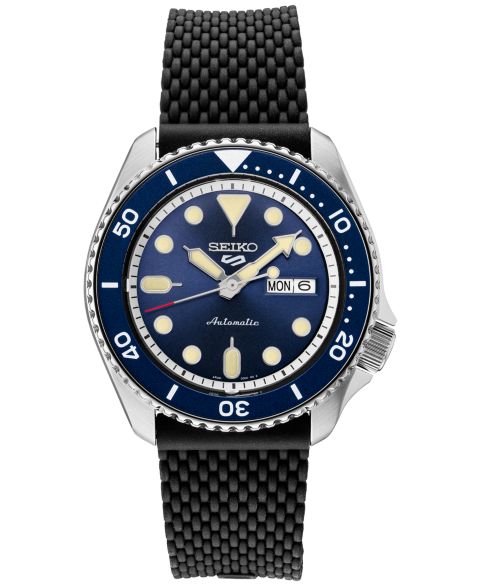 Мужские часы Seiko Automatic 5 Sports Black Silicone Strap Watch 43mm