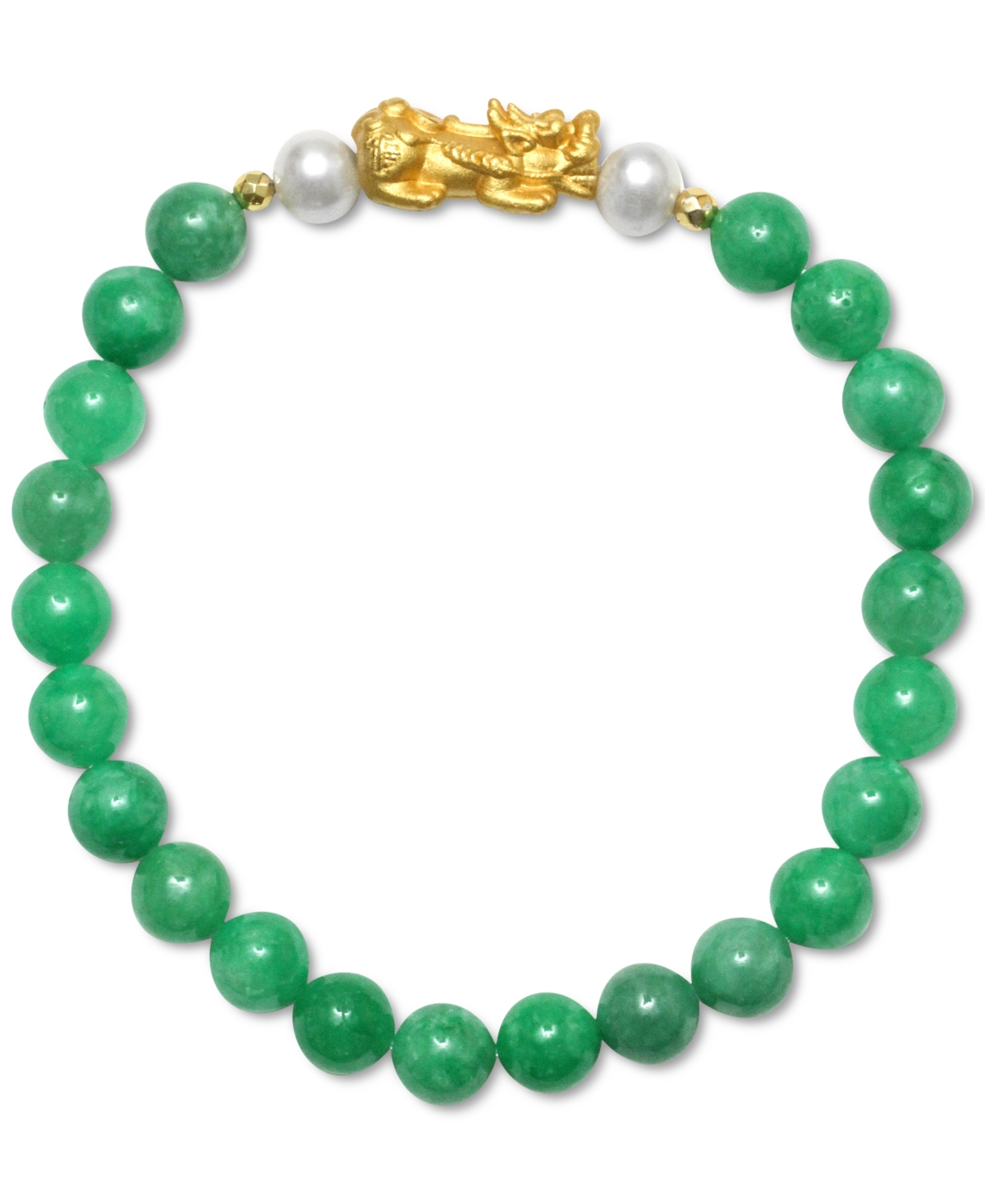 Shop Macy's Dyed Jade (8mm) & Cultured Freshwater Pearl (6mm) Pixhu Stretch Bracelet In 14k Gold-plated Sterling In Ginger