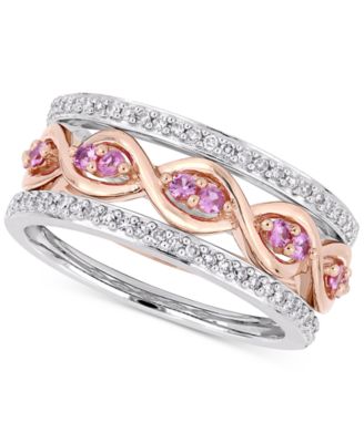 Macy's - 3-Pc. Set Pink Sapphire (1/3 ct. t.w.) & Diamond (1/4 ct .t.w.) Stack Rings in 14k Rose & White Gold