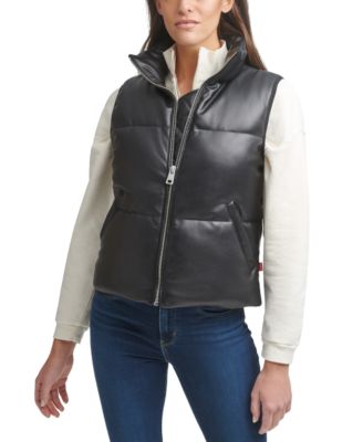 leather puffer vest womens