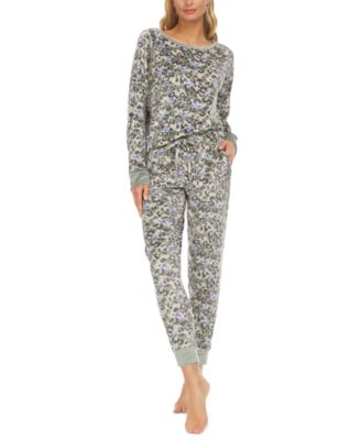Photo 1 of SIZE L Flora by Flora Nikrooz Army Green Printed Velour Pajama Set