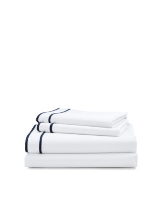 Ralph Lauren Tessa Embroidered Percale Sheet shops Set California King White Navy $300