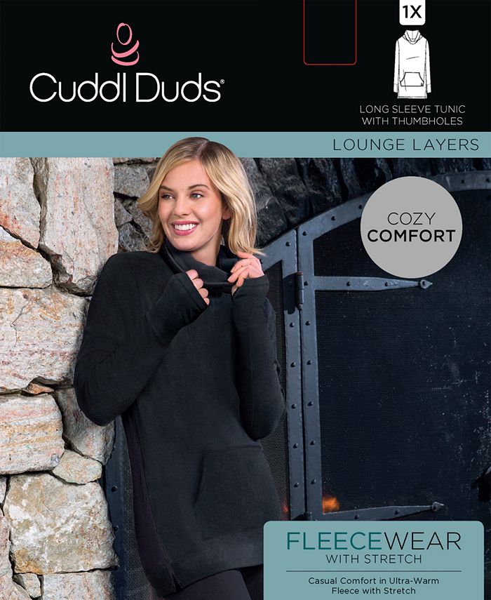 Cuddl Duds Fleecewear Stretch V-Neck Tunic Pullover Top Black